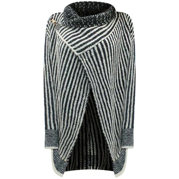 Striped Black & White Draped Cardigan Sweater - Picture 1 of 4